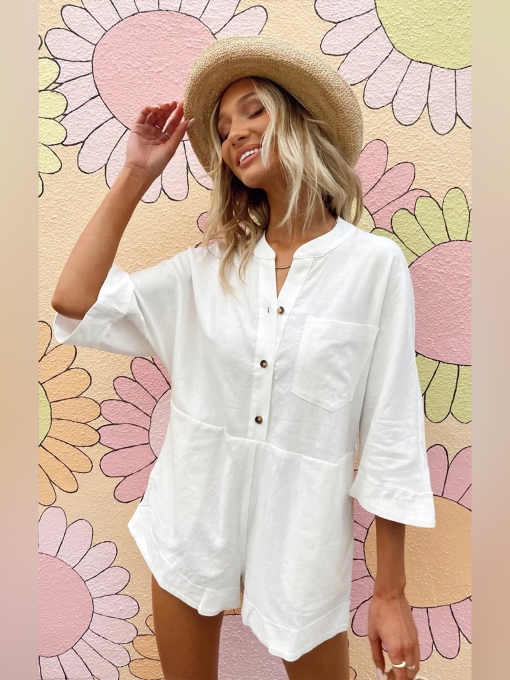 Show Me Your Mumu Horton Romper In White Linen Size Medium